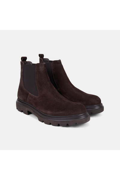 Desa Men's Dark Brown Elasticized Suede Chelsea Boots with Threaded Soles