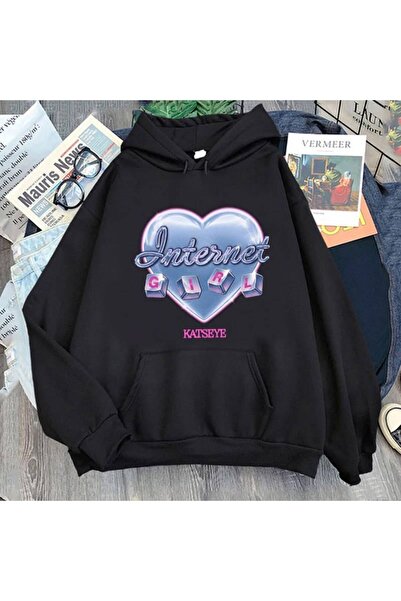 Minga London Φούτερ με κουκούλα Katseye με στάμπα Black Heart Internet Girl, ...