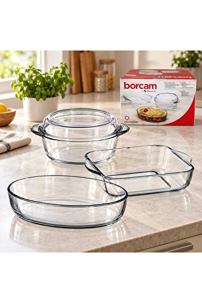 Borcam Set de 3 vase pentru cuptor, sticlă borosilicată, cu capac, cutie cadou, 6,61 L
