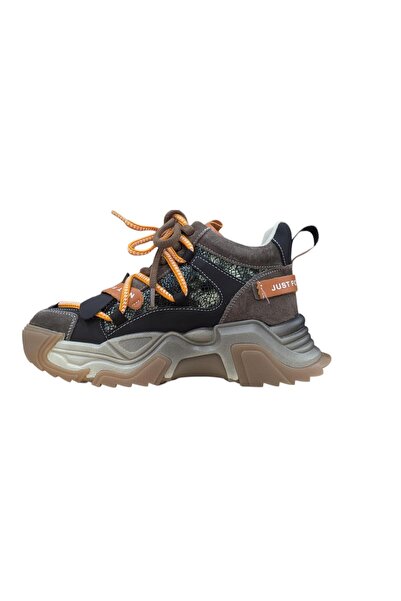 PASS Pantofi Sport Dama din Piele Naturală cu Talpă Groasă și Șireturi Portoca