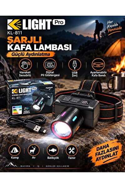 KLIGHT K-Light Pro KL-811 Şarjlı Kafa Lambası – Hareket Sensörlü, Dijital Pil...