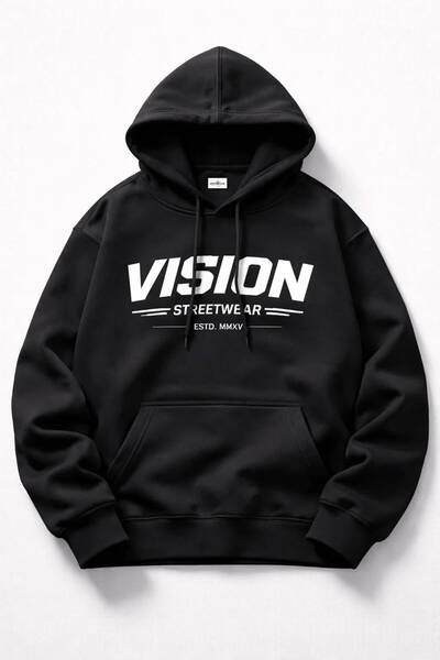 Minga London Μαύρο φούτερ με στάμπα Vısıon Streerwear, με τσέπη καγκουρό και ...