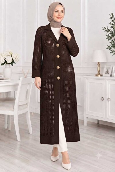Pamuk Butik Γυναικεία διάτρητη πλεκτή μακριά ζακέτα
