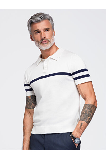 OMBRE Ανδρικό T-shirt, Κλασική Γραμμή, Κοντομάνικο OM-POSS-0177 Λευκό/Ναυτικό...