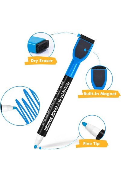 SWIUKPHE 12 Pack Magnetic Whiteboard Markers, Fine Tip Dry Erase Markers with Eraser, Low Odor Non-Toxic Thin