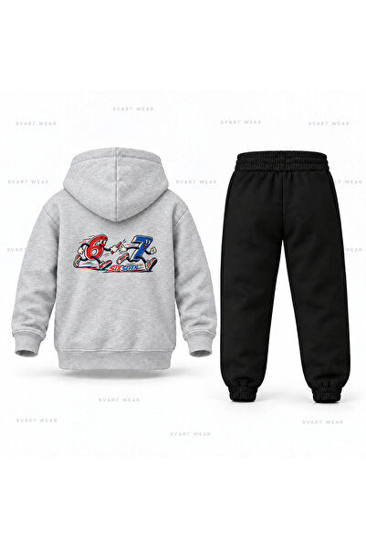 SVART WEAR طقم بدلة رياضية للأطفال مطبوعة بطبعة Six Seven 67 Numara Kostur