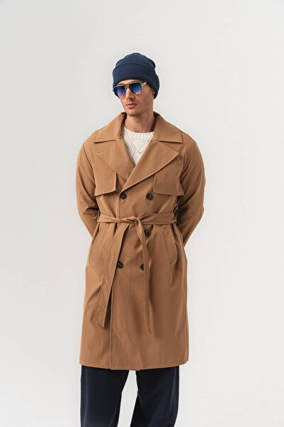 go gang own Trenchline Basic Double-Breasted Buttoned Trench Men's Coat