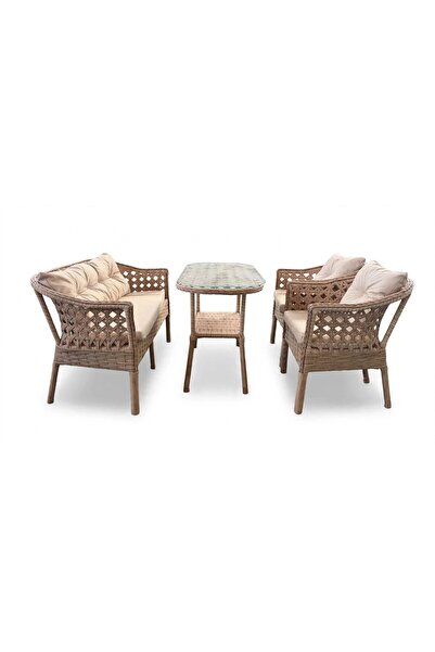 Alle Garden Mini Çay Seti 4 Kişilik Capicino Kuş Yuvası Örgü Rattan Balkon Ta...
