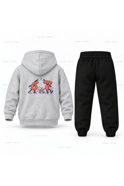 SVART WEAR Six Seven 67 Printed Children's Hooded Tracksuit Set with Numbers ...