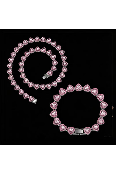 Choice Pink Slivery Set ZAKOL 45CM New Hip Hop Tennis Chain Bracelet Necklace...
