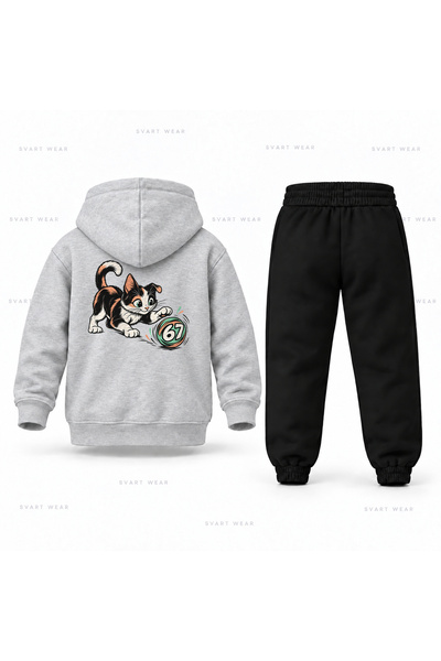 SVART WEAR طقم بدلة رياضية للأطفال من Six Seven 67 Kedi Donen مطبوع عليه كرة