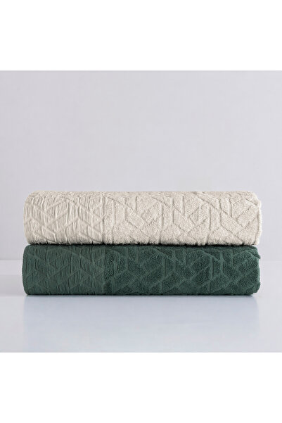 ALTINBAŞAK TEKSTİL Edmand bamboo jacquard 2-piece towel set dark green/ecru 5...