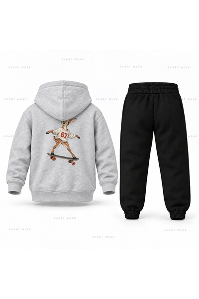 SVART WEAR طقم بدلة رياضية للأطفال بقلنسوة مطبوع عليها Six Seven 67 Geyik Denge