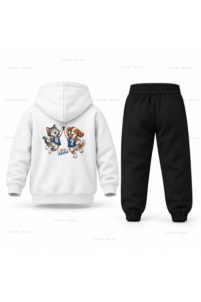 SVART WEAR طقم بدلة رياضية للأطفال مطبوع عليها Six Seven 67 Kedi Kopek 67