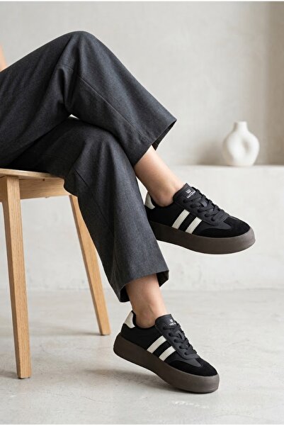 MERVESTORE Kadın Çift Çizgili Platform Taban Sneaker Süet Detaylı Bağcıklı Ra...