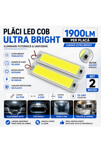 PARADOX SINCE 1992 Set 2 placi LED COB 12V iluminare plafoniera auto 24.7 cm