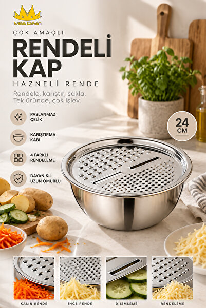 Miss Clean Hazneli Rende Paslanmaz Çelik 4 Farklı Rendeleme Çok Amaçlı Karışt...
