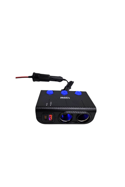 PARADOX SINCE 1992 Adaptor auto triplu 120W cu întrerupătoare LED USB QC PD 1...
