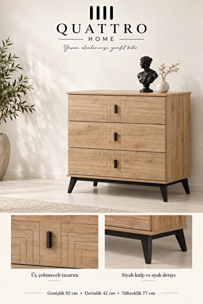 QUATTRO HOME Verona 3 Çekmeceli Şifonyer-Genişlik: 82 cm Derinlik: 42 cm Yüks...