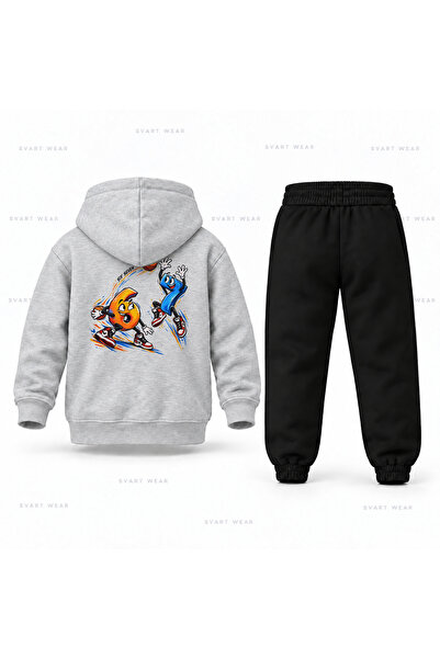 SVART WEAR طقم بدلة رياضية للأطفال بقلنسوة مطبوعة من Six Seven 67 Basket