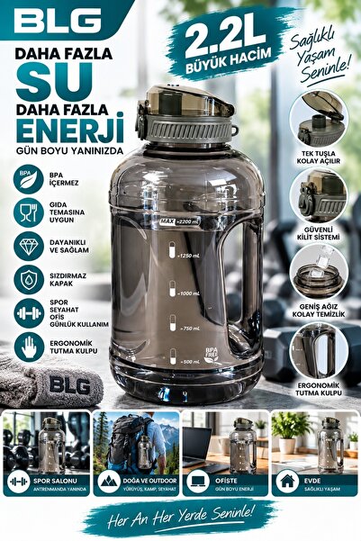 Sweet Ela 2.2L Kırılmaz Sporcu Matarası BPA İçermez – Büyük Hacimli Sızdırmaz...