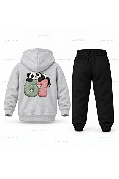 SVART WEAR Set de trening cu glugă pentru copii, imprimat cu panda leneș, Six...