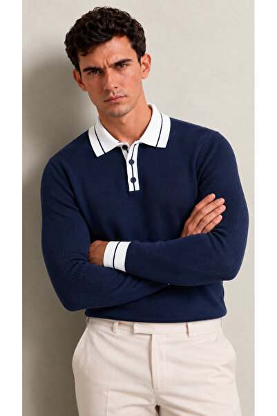 viyamen Men's Polo Neck Ribbed Slim Fit Knitwear Sweater