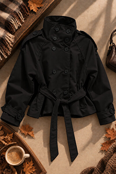 legends butik Γυναικεία κοντή καμπαρντίνα με επένδυση premium, με ψηλό γιακά,...
