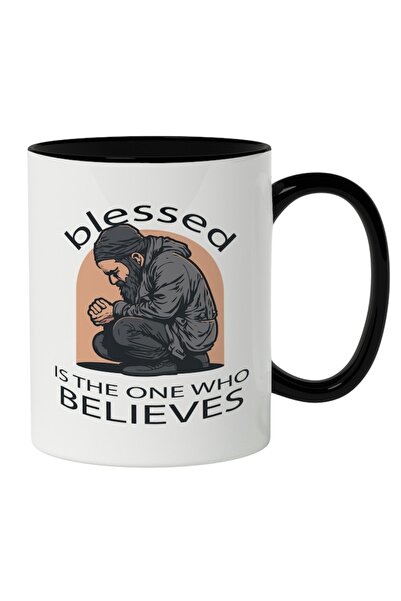 INOVATIX Personalized White Mug, Praying Man, Blessed Is The One Who Believes...