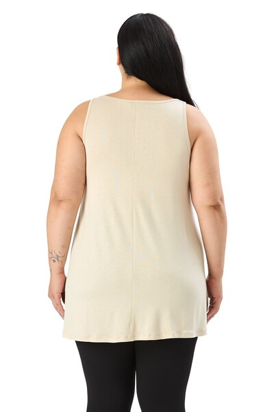 DISENTIS MODEST Plus Size V-Neck Flared Cut Long Beige Blouse