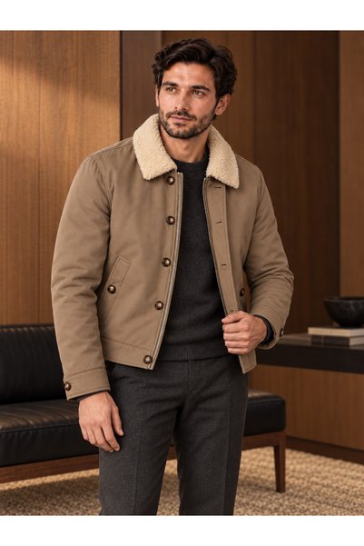 Danger Men's Fur Collar Quilted Coat Jacket Mink 4322Dngr