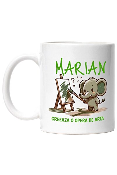 INOVATIX Cana alba personalizata,Elefant Pui Artistic Cu Pensula Pictura Si T...