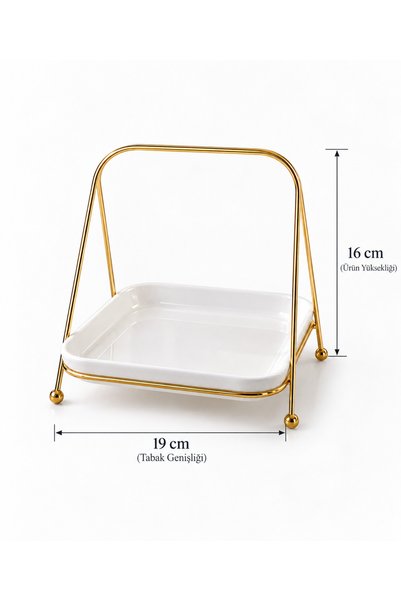 Leila Tek Katlı Gold Lüks Sunumluk Çikolata Ve Lokumluk Mika Tabak 19 cm