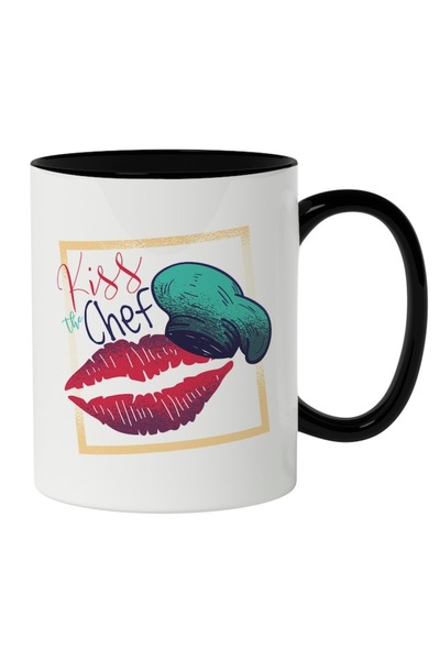 INOVATIX Cana alba personalizata,Urma Buze Rosii, Kiss The Chef,Sef Bucatar,I...