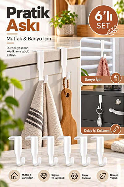 AYGÖREN HOME 6’lı Pratik Dolap İçi Askı Seti Mutfak Banyo Havlu Anahtar Akses...