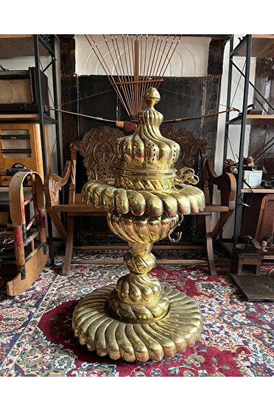 Taşhan Çarşı Antika Pirinç Paşa Mangalı 90 cm Eksiksiz Kullanılabilir Dekorat...