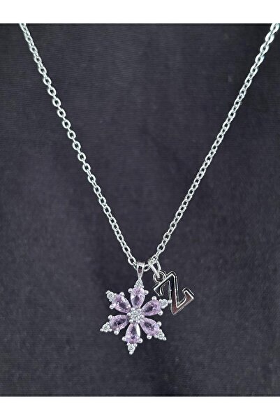 bijoux uniques Pembe zirkon taşlı lotus çiçek Z harfli kadın çelik kolye