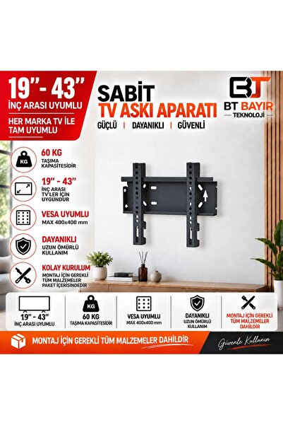 bt bayır teknoloji Tüm Markalar Ile Uyumlu Televizyon Duvar Asma Aparatı 19”-...