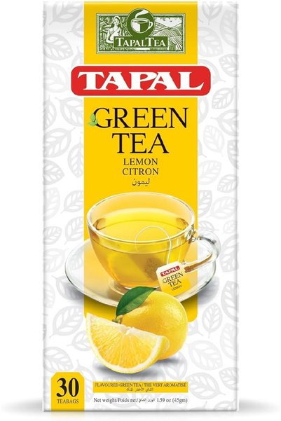 TAPAL أكياس شاي أخضر بنكهة الليمون من تابال، عبوة من 30 كيس