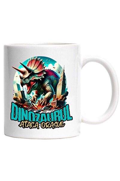 INOVATIX Cana alba personalizata,Dinozaur Fioros Distruge Oras 3D Dinozaurulu...