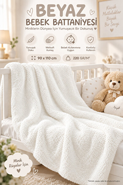 BEST CONCEPT Beyaz Wellsoft Bebek Battaniyesi Kundak Puset Çift Taraflı Yumuş...