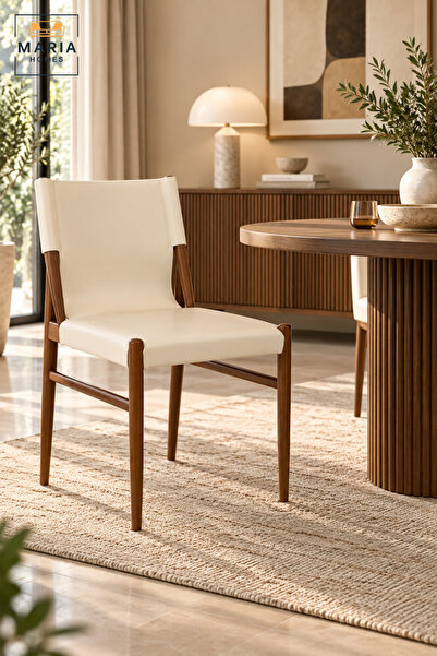 MARIA HOMES Modern Dining Chair | Beige Upholstered Seat & Backrest with Brow...