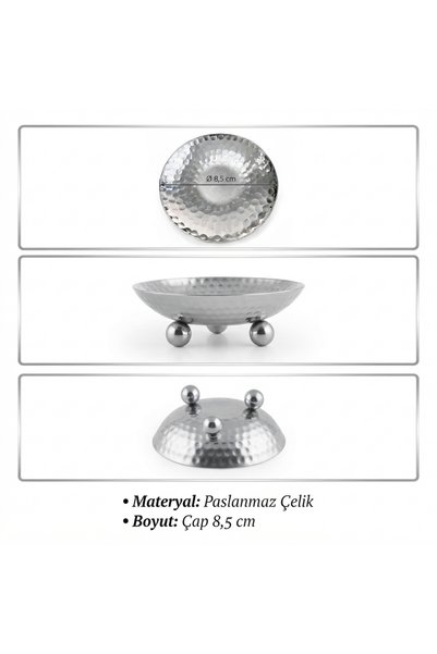 Simply Now Luxury Stainless Steel Snack Bowl with Pedestal, Turkish Delight Bowl, Coffee Side Serving Plate - Multi-Purpose Serving Dish, Silver, 3-Piece Set