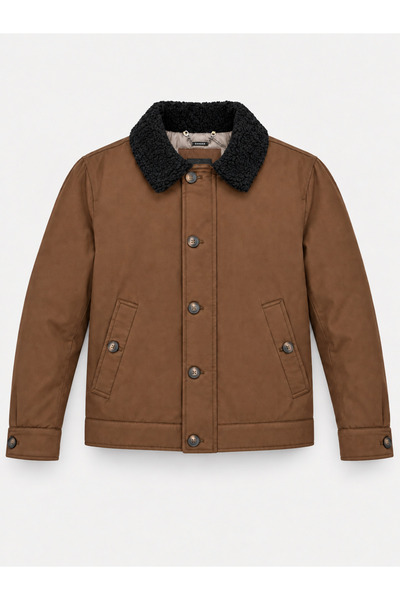 Danger Men's Fur Collar Quilted Coat Jacket Brown 4322Dngr