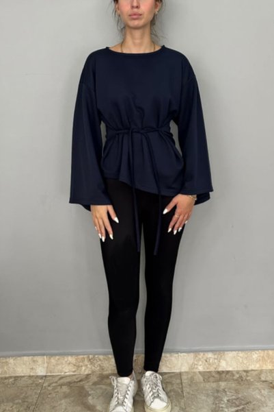 Tam Moda Soft Touch İnce Kuşaklı Asimetrik Salaş Bluz