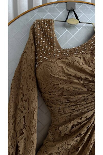 Mazon Fashion فستان سهرة مطرز يدويًا بالدانتيل
