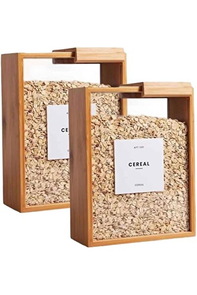 Generic 2 Pcs Wooden Cereal Storage Boxes, 8.7 x 6.8 x 3.1 in, 101oz Dry Food...