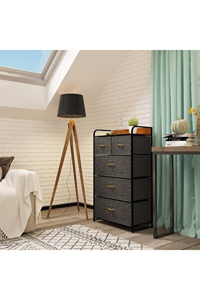 GENERAL 4-Tier Fabric Drawer Organiser with Wooden Top, 5 Drawers