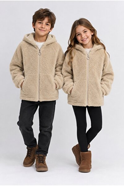 AHENGİM Girls Boys Hooded Plush Lamb Coat with Zipper Pockets Soft Jacket Ak101