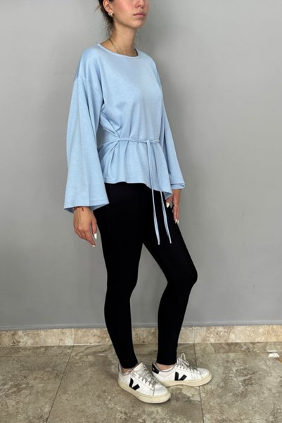 Tam Moda Soft Touch İnce Kuşaklı Asimetrik Salaş Bluz
